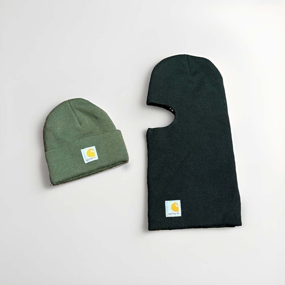 Carhartt Beanie & Balaclava Face Mask Set Black Green Knit AH8905 104485 Mens